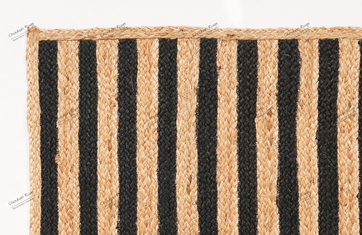 Rectangle Rug Natural Jute Rug Hand Braided Beige And Black Color Area Rug