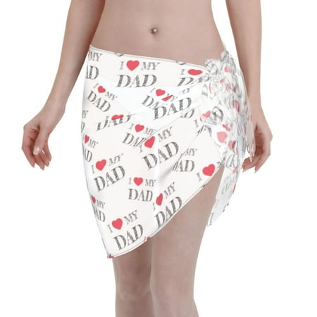 Adobk Women Beach Sarong Bathing Suit I Love My Dad Print Wrap Skirt Sheer Bikini Swimsuit Cover Ups For Swimwear