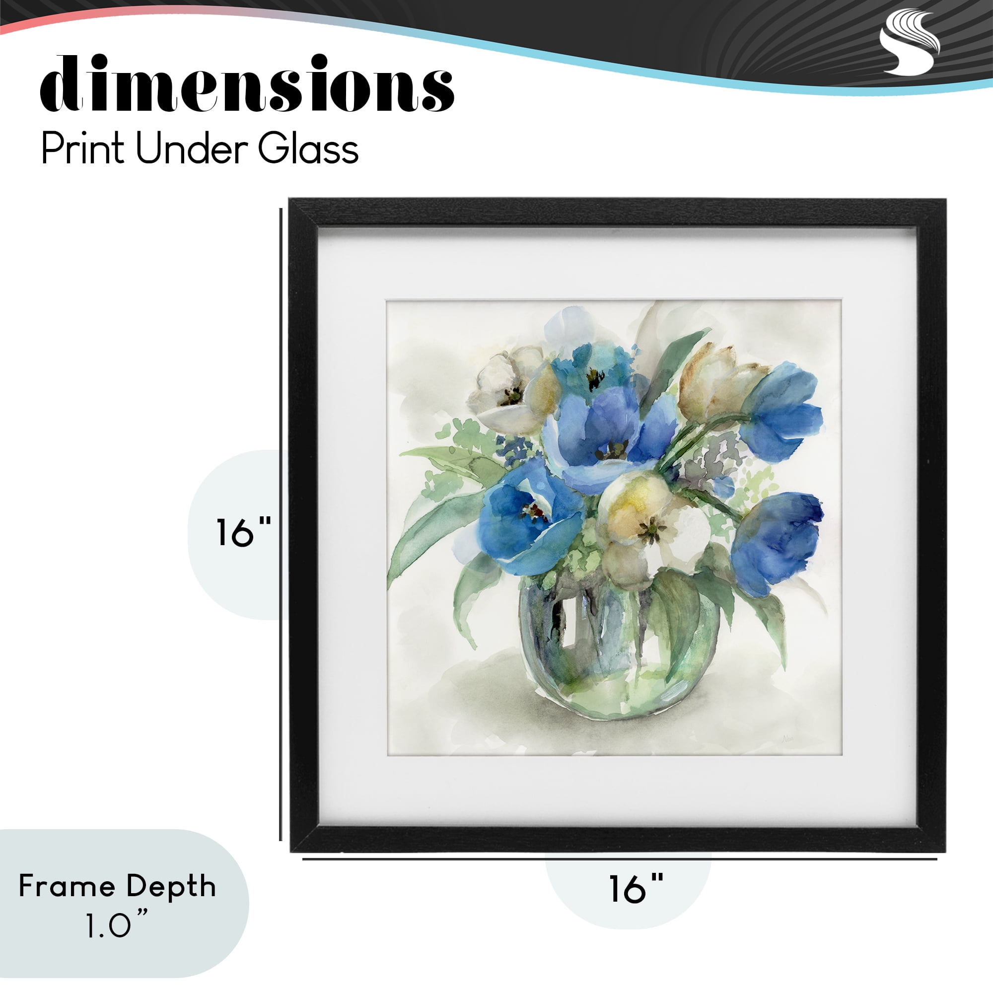 Stupell Industries Blue Tulip Watercolor Bouquet Black Framed Print Under Glass, design by Nan