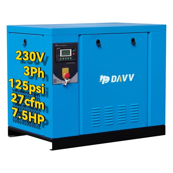 HPDAVV PACK5 5.5KW 7.5HP Rotary Screw Air Compressor 230V/3Ph 27CFM 125psi Heavy Duty Air Compressed System