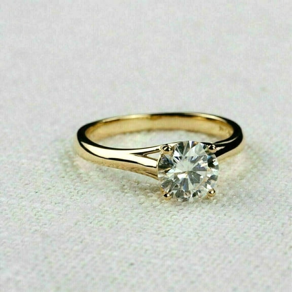 1Ct Lab Created Diamond Round Cut Solitaire Ring 14k Yellow Gold Plated