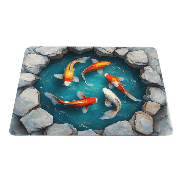 40*60Cm 3D Visual Floor Mat-4, 3D Stereo Pond Diatomaceous Earth Rug Entryway Non Absorbent Mat Bathroom/Kitchen Oil Proof Foot Mat Realistic Decor Mat, 1 Rug