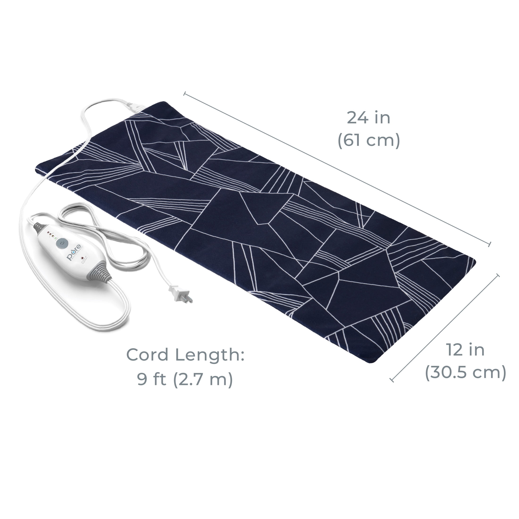 Pure Enrichment PurePureRelief Express Designer Series Electric Heating Pad - 12” x 24” Fast-Heating with 4 Heat Settings, Machine-Washable Fabric, & 2-Hour Auto Safety Shut-Off - Navy Graphic