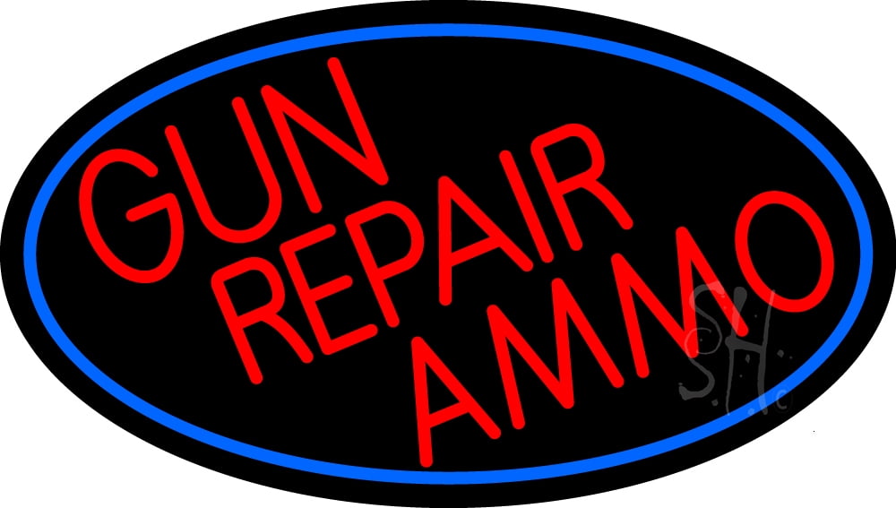 Red Gun Repair Ammo LED Neon Sign 13 x 24 - inches, Black Square Cut ...