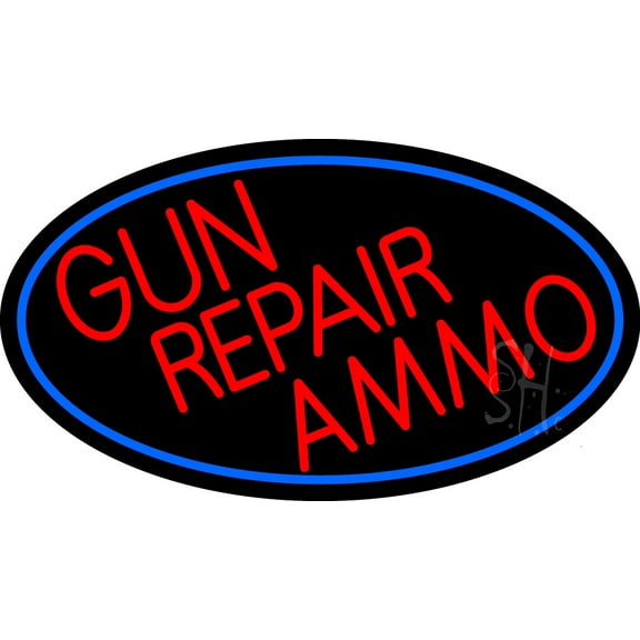 Red Gun Repair Ammo LED Neon Sign 20 x 37 - inches, Black Square Cut Acrylic Backing, with Dimmer - Bright and Premium built indoor LED Neon Sign for Defence Force.