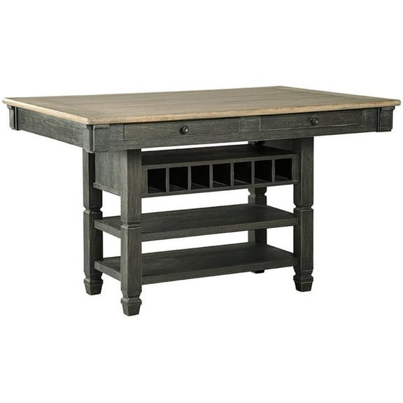 Bowery Hill Transitional Wine Rack Counter Height Dining Table in Black