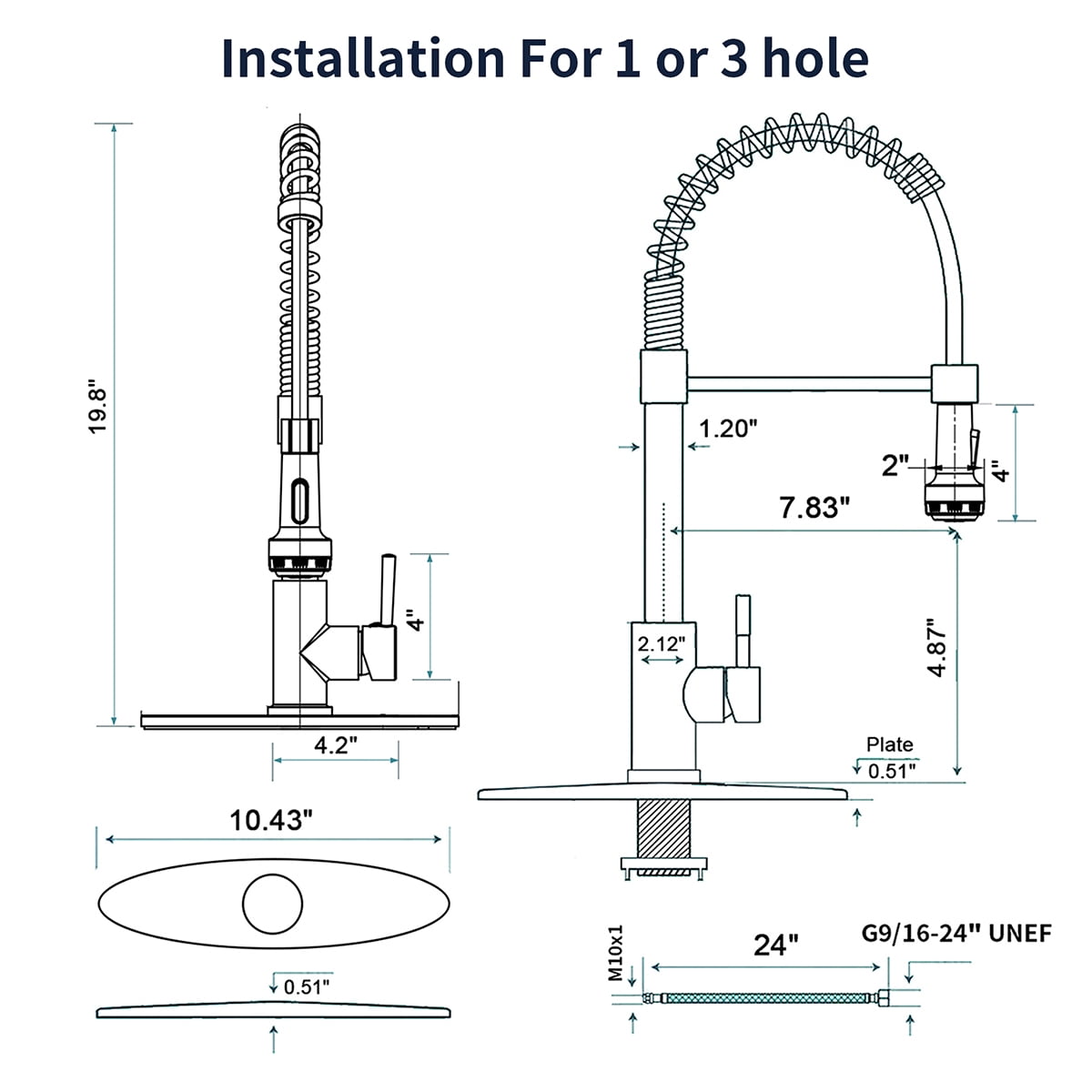 Izzovium Commercial Kitchen Faucet with Pull Down Sprayer, 4 Spraying Modes, Single Handle, Brushed Nickel Finish, Fits 1 or 3 Hole Sink, 1.8 GPM Flow Rate