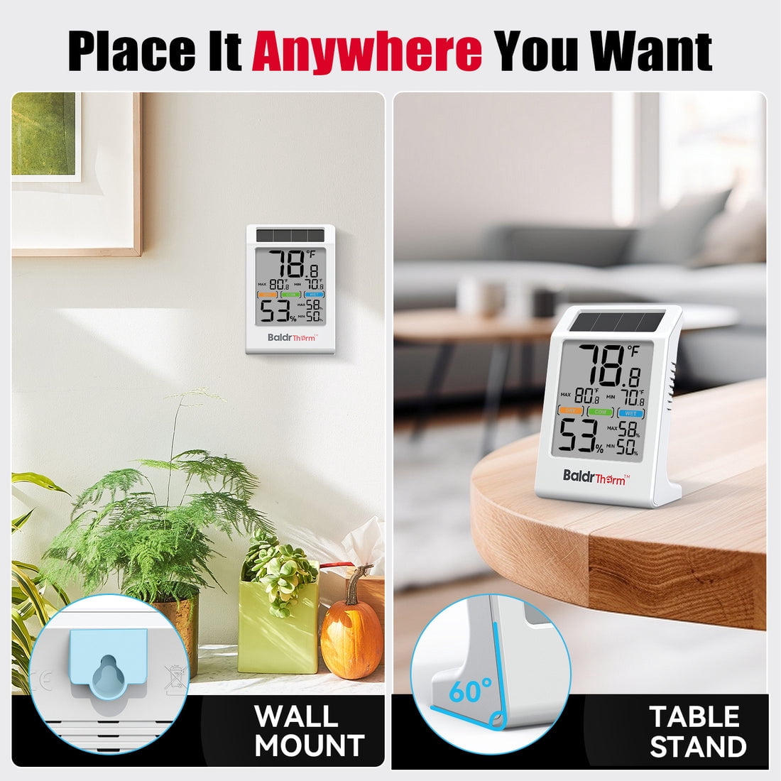 BaldrTherm Digital Thermometer and Hygrometer - 3.2" Display (3-Pack)
