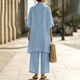 thumbnail image 5 of Womens Linen 3 Piece Outfits, Long Cardigan Spaghetti Strap Tank Top Wide Leg Pants Summer Lounge Sets with Pockets,Sky Blue,XXL, 5 of 5