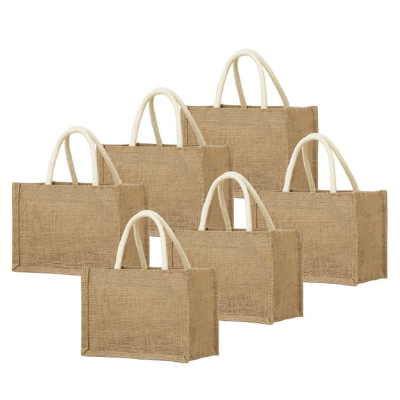 TOPTIE 6 Pcs Burlap Tote Bags with Handles, Bridal Gift Bags Reusable Jute Shopping Bag Beach Tote