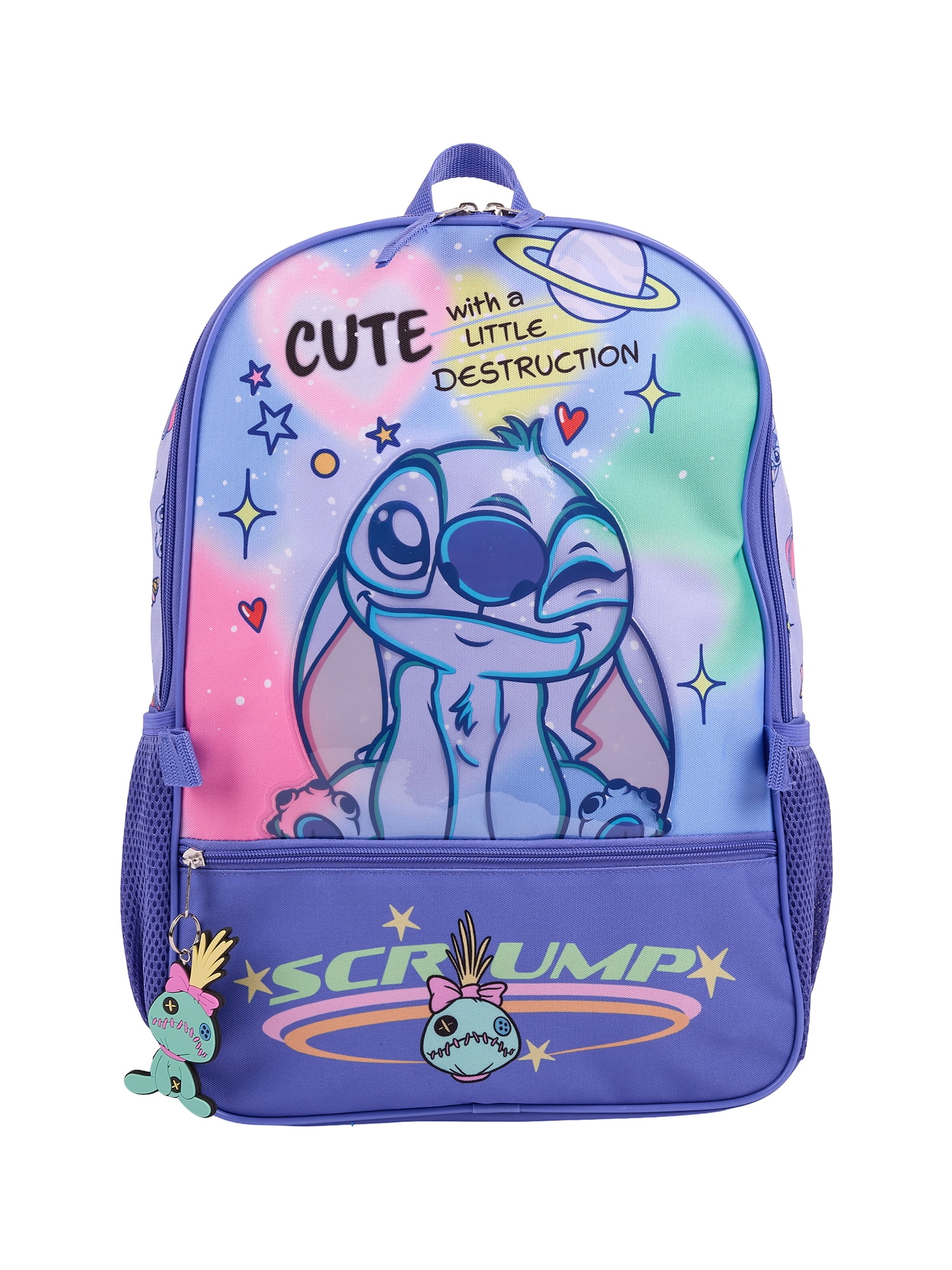 Disney Lilo & Stitch Girls 17" 2-Piece Backpack & Lunch Set with Scrump Keychain, Blue