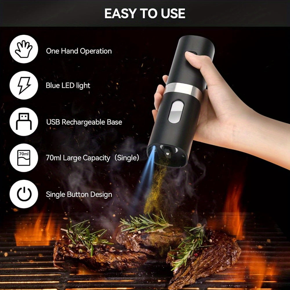 Electric Salt and Pepper Grinder Set, Automatic Salt & Pepper Mill Refillable with Rechargeable Base, USB Cables, 2 Adjustable Coarseness Mills, One Hand Operation, LED Light