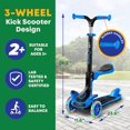 thumbnail image 5 of Kids Scooter – Foldable Seat – LED Wheel Lights Illuminate When Rolling – Children and Toddler 3 Wheel Kick Scooter – Adjustable Handlebar – Indoor and Outdoor- Blue - by Lifemaster, 5 of 9