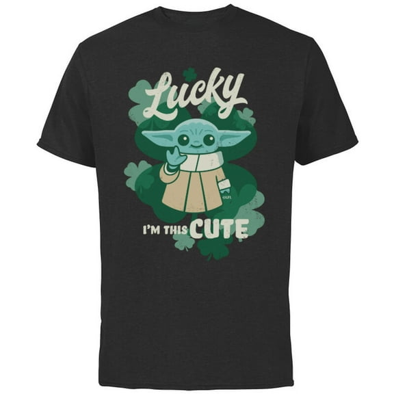 Star Wars Mandalorian Grogu Lucky I’m This Cute Green - Short Sleeve Cotton T-Shirt for Adults - Customized-Athletic Heather