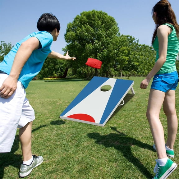 Spaco 3x2FT Portable Cornhole Set, Side Handle, Foldable Legs, Outdoor Gatherings, Blue