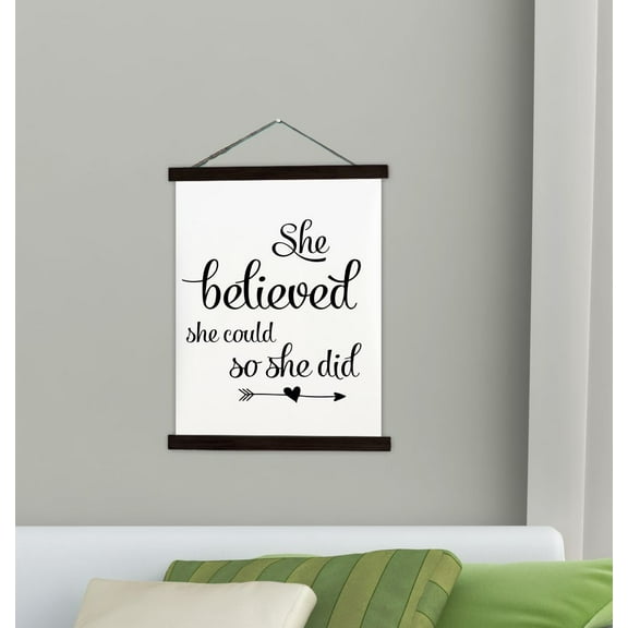 Black Wood & Canvas Wall Hanging, She Believed She Could Inspiring Girls Wall Décor Art Large 19x24-Inch