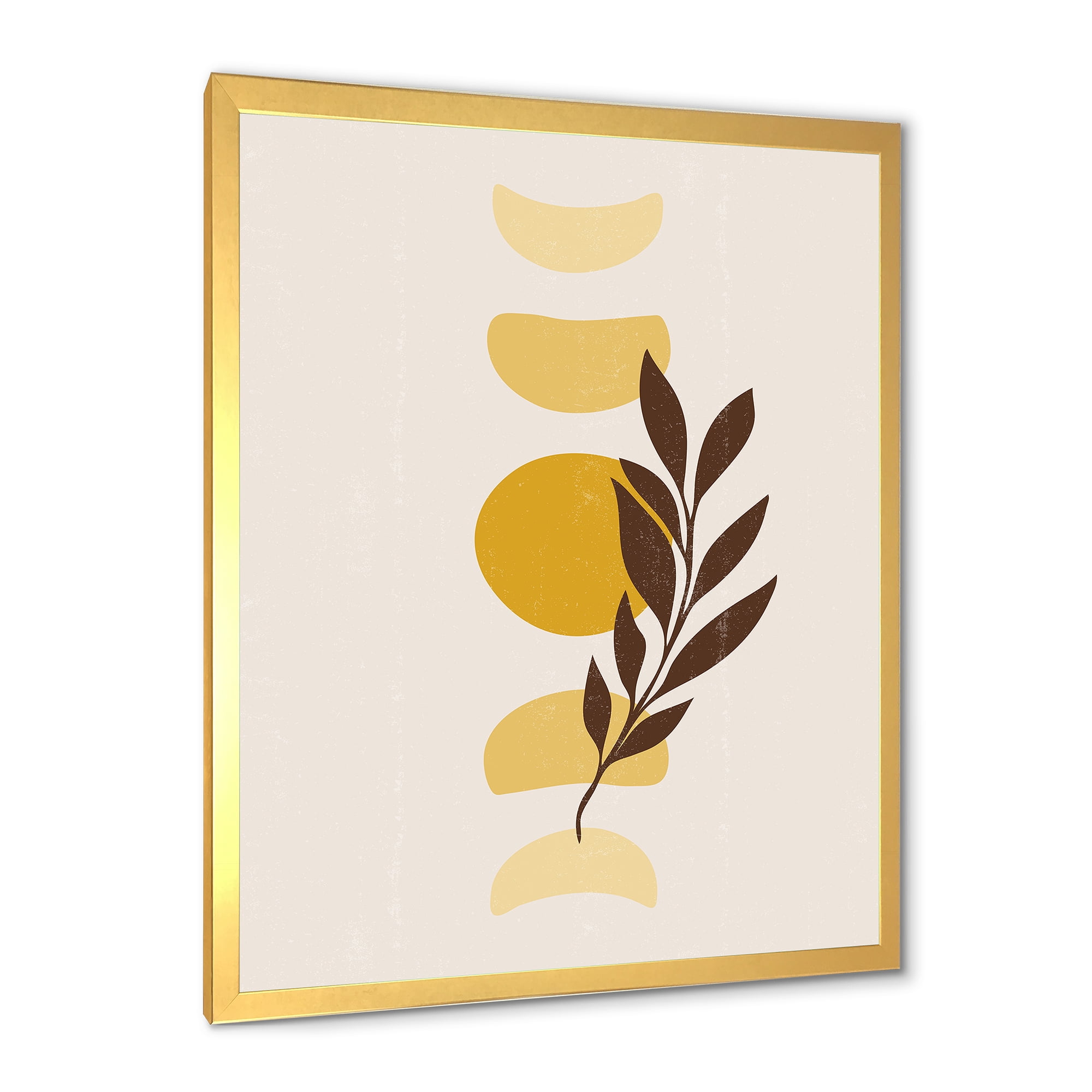 Designart 'Abstract Geometrical Moon and Sun With Leaf VII' Modern Framed Art Print