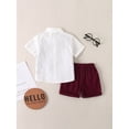thumbnail image 3 of Kids Boys Gentleman Clothes Outfits Patchwork Bowtie Short Sleeve Blazer Waistcoat Shirts Solid Color Shorts 2Pcs Suit, 3 of 9