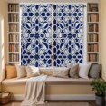 thumbnail image 2 of Navy Blue Geometric Kitchen Curtains 63 Inch Length, Vintage Abstract Art Tiers Curtains for Living Room Berdoom Bathroom, Light Filtering Drapes Rod Pocket Window Treatment 2 Panels 42"Wx63"L, 2 of 8