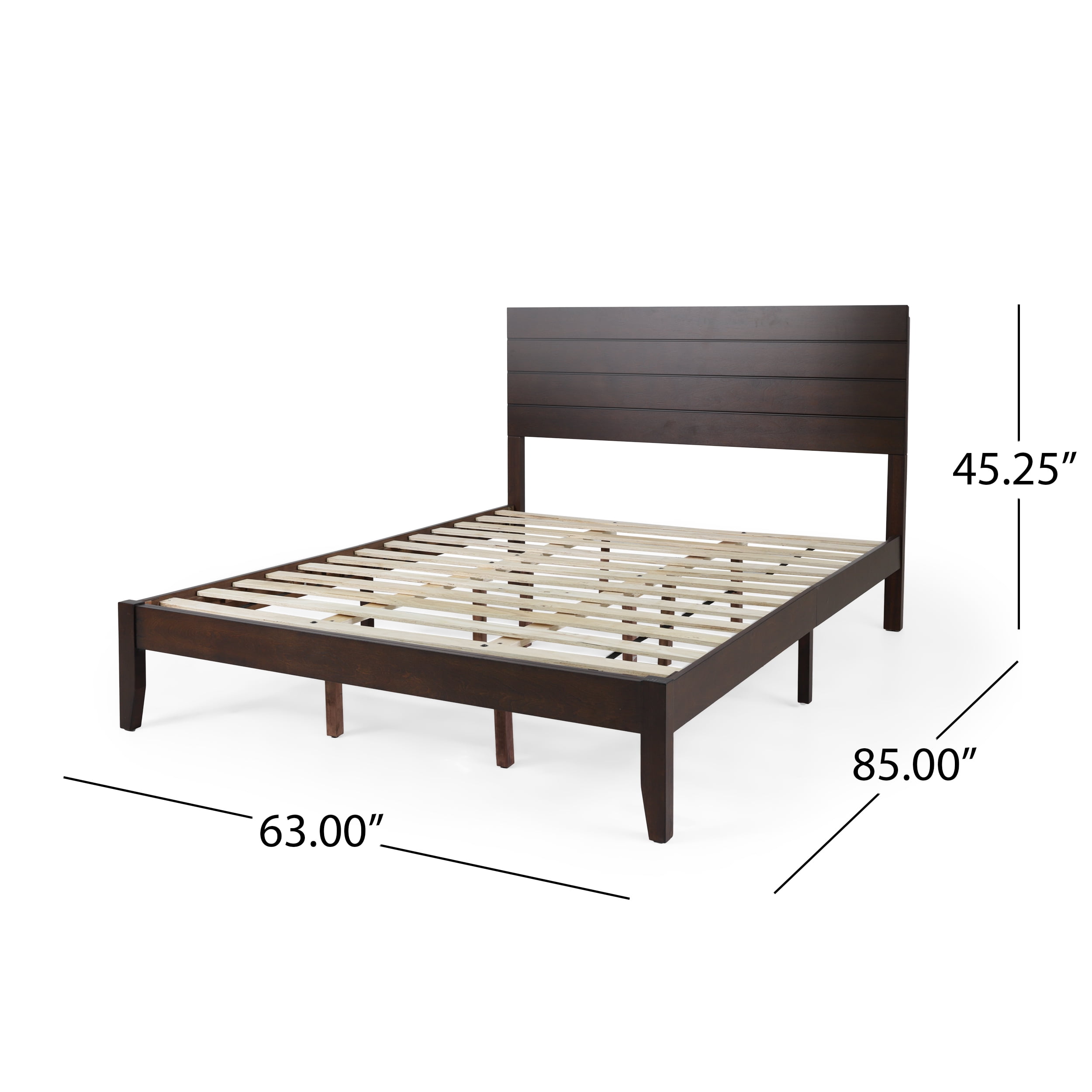 Noble House Tony Queen Size Bed with Headboard, Natural and Dark Brown Finish