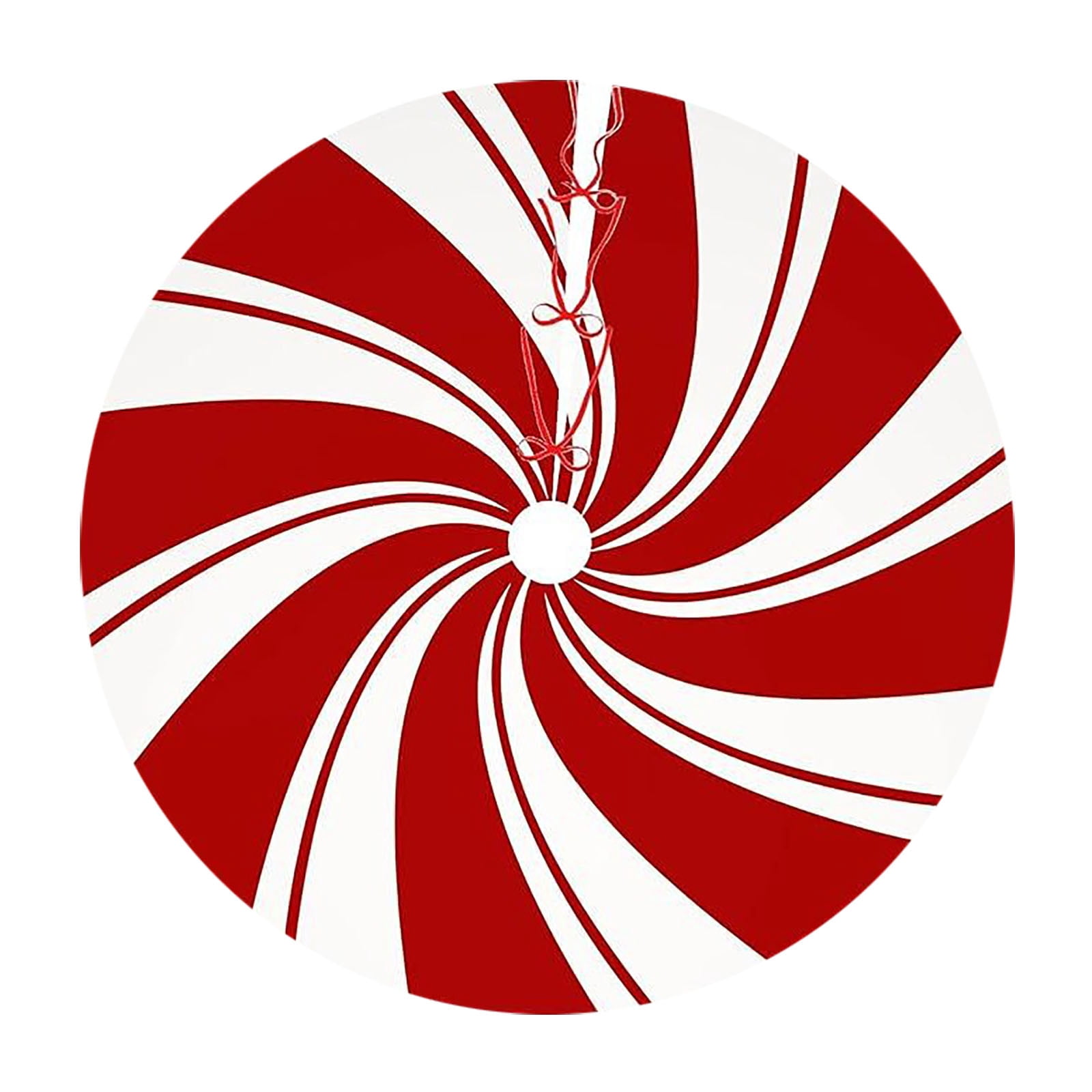 48 Inch Christmas Tree Skirt Peppermint Candy Tree Mat Large Christmas Red White Tree Skirt Candy Swirl Stripe for Xmas Holiday Home Party Ornament Rustic Farmhouse Decorations