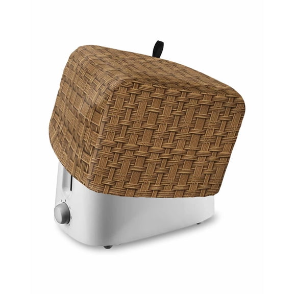 Vintage Rattan Toaster Cover 4 Slice, Large Kitchen Appliance Covers, Minimalist Abstract Wicker Texture Brown Toaster Oven Cover with Loop, Bread Machine Cover Polyester Dust Cover Protection