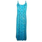Mogul Womens Maxi Shift Dress Floral Embroidered Button Front Sundress