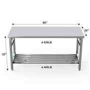Yeshouse MilleLoom 60 x 24 Inch Stainless Steel Prep Table, Commercial Worktables & Workstations with Adjustable Undershelf, Heavy Duty Folding Kitchen Island for Restaurant Kitchen Laundry