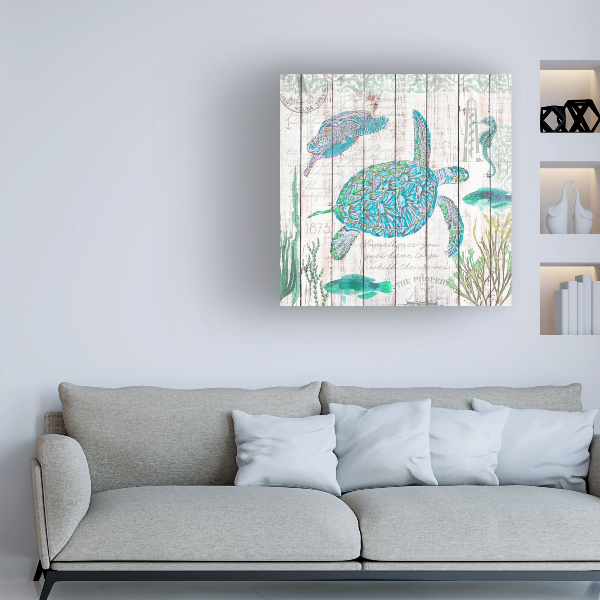 Cora Niele 'Sea Turtles on Driftwood Panel' Canvas Art