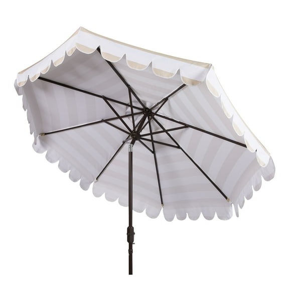 SAFAVIEH Vienna 11' Market Crank Round Patio Umbrella, Beige/White