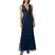 Adrianna Papell Beaded V Neck Long Gown