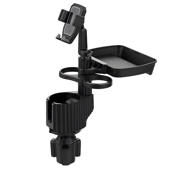 6-in-1 Car Cup Holder Expander with Tray & Phone Mount, Multi Car Food Tray with 360° Rotation Adjustable Base, Car Cup Holder Organizer for Drinks, Snacks, Gray