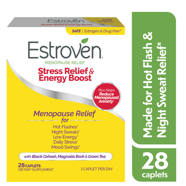 Estroven Menopause Stress Relief & Energy Boost, with Black Cohosh, 28 Caplets, New