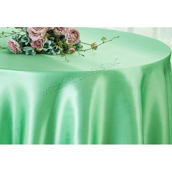 Wedding Linens Inc. 90'' Round Satin Table Cover Tablecloth - SageGreen