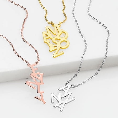 Personalized Planet Women's Vertical Puzzle Name Necklace