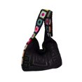 thumbnail image 2 of Kmonabie Handmade Knitted Shoulder Bag, Colorful Floral Strap Woven Tote Summer, Bohemian Crochet Beach Bag for Women Travel Market, Black, 2 of 5