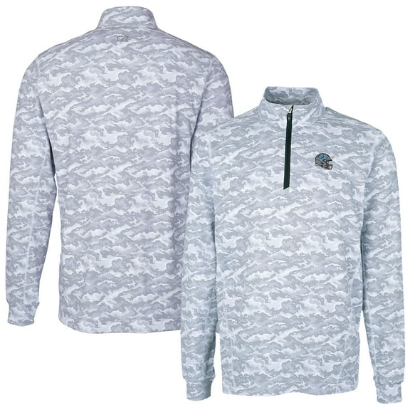 Men's Cutter & Buck Charcoal Detroit Lions Helmet Traverse Camo Print Stretch Quarter-Zip Pullover Top