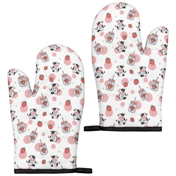 Cow and Jar White Pattern Cute Oven Mitts 2-Pack Set, Heat Resistant Kitchen Gloves for Oven, 7.7"x12"