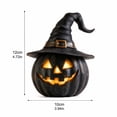 thumbnail image 2 of Mskk Black Wizard Hat Lighted Jack O'Lantern Halloween Decoration, 4.72in Resin Halloween Pumpkin Ornament, Spooky Tabletop LED Decor For Indoor Halloween Party, 2 of 6