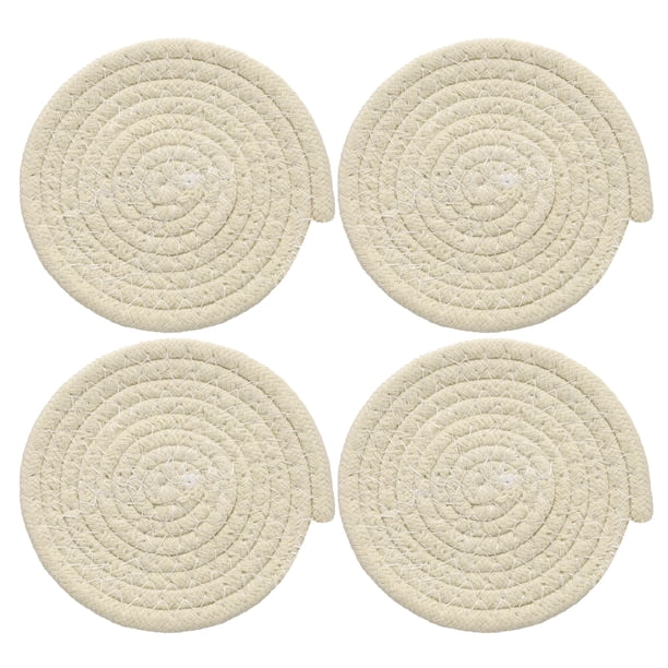 4 Pcs Manteles Individuales Redondos Trenzados, Manteles Tejidos de 4.3" para Decoración de Cocina (Beige)