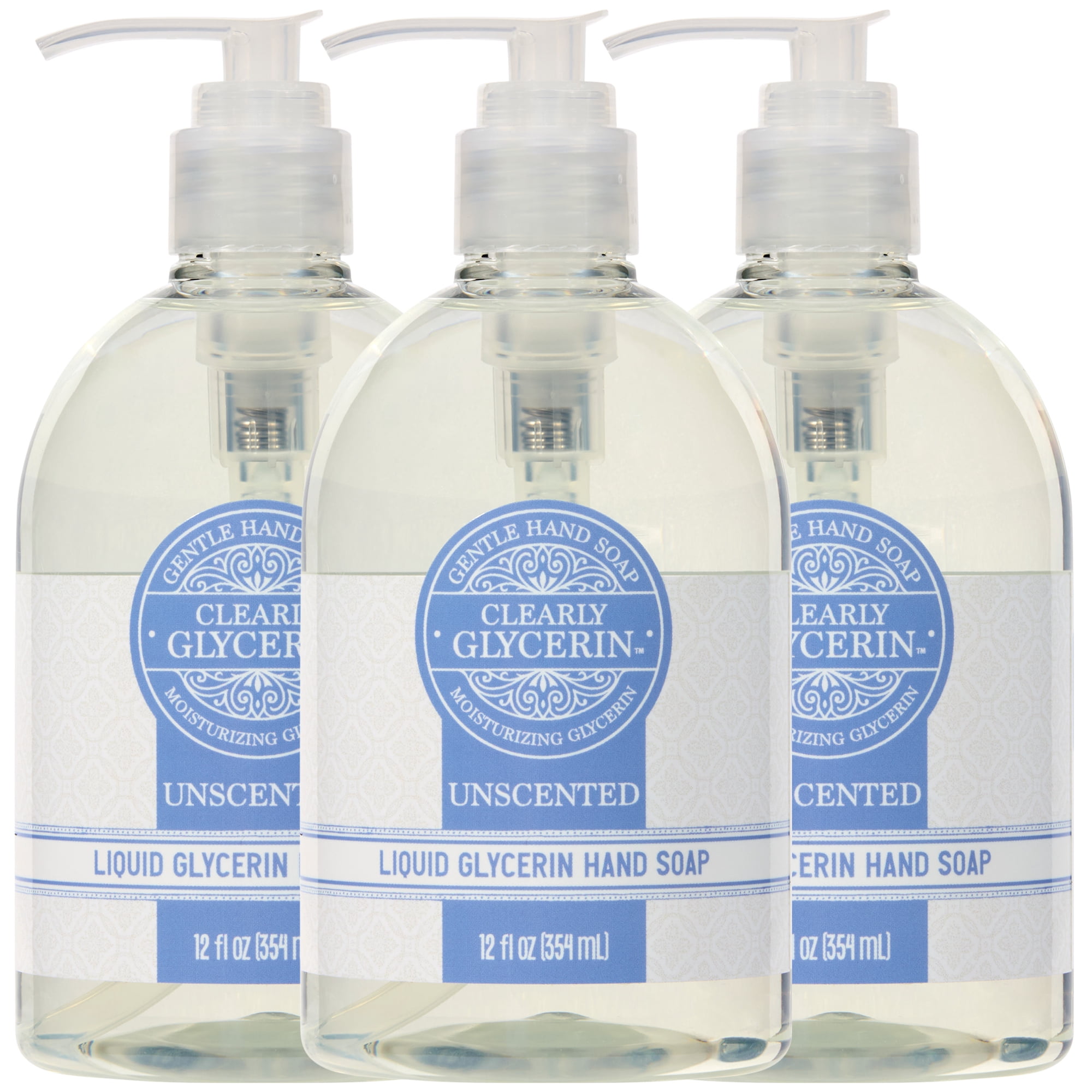 Clearly Glycerin Liquid Hand Soap, Unscented, 12-Fluid Ounce, Pack of 3