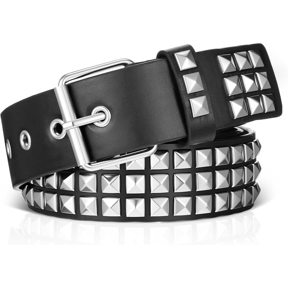 Studded Belt Metal Punk Rock Rivet Y2K Goth Studded Belt for Women Men Grommet Pyramid Accessories with Bright Pyramid Studs for Jeans Pants Black Belts Parties Clubs Daily Wear