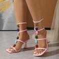 thumbnail image 5 of Mepaouo Strappy Heels for Women Block Square Toe Stilettos High Heels Sandals Buckle Dress Pump Shoes, 5 of 7