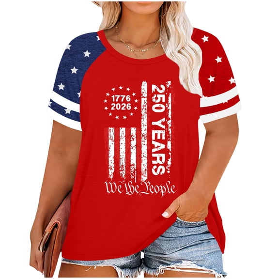 Plus Size American Flag Shirt for Women 4th of July Tshirts USA 1776 Patriotic Tops 250th Anniversary Tee Deep Red 5XL