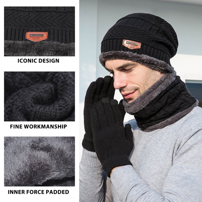 Bodychum Men's Winter Warm Hat Gloves Scarf Set