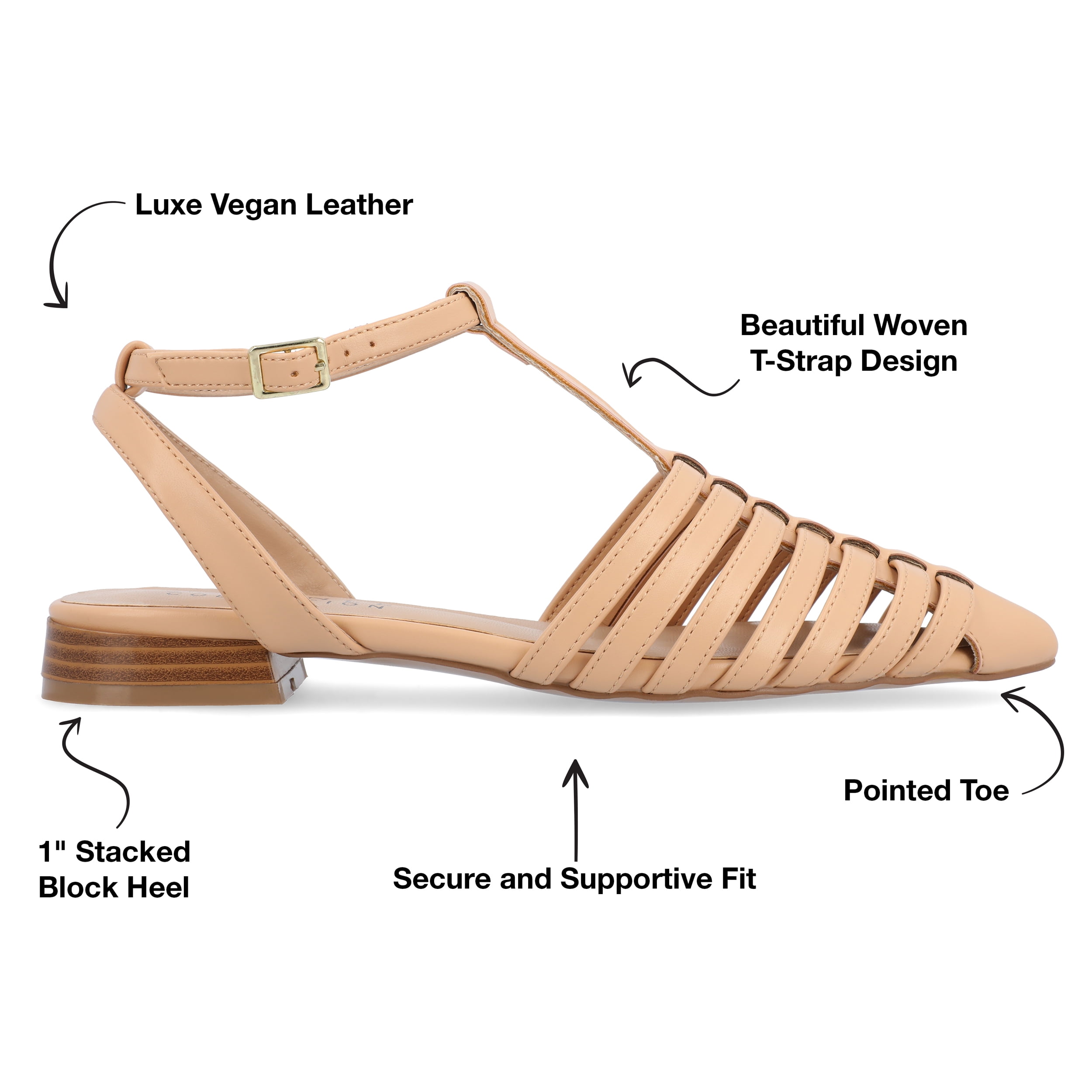 Journee Collection Womens Alivia Ankle Strap Block Heel Pointed Toe Flats