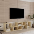 thumbnail image 2 of Double L-Shaped TV Stand with Storage Cabinets, Extendable & Twistable Display Shelf for Living Room, Oak, 2 of 8
