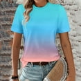 thumbnail image 5 of T-Shirts Dégradés pour Femmes - Mode Col Rond Décontracté Manches Courtes - Hauts Quotidiens Extensibles Doux, Bleu Ciel T-Shirt Dégradé Mode Col Rond Décontracté, 5 of 5