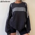 thumbnail image 2 of Sudadera con capucha vintage para mujer, moda de manga larga, cuello redondo, estilo preppy, estilo Harajuku, informal, holgada, ropa de calle, 2 of 6
