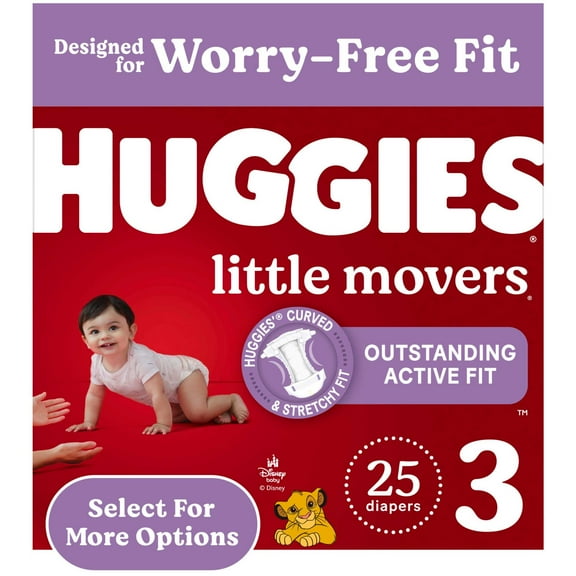 Huggies Little Movers Baby Diapers, Size 3 (16-28 lbs), 25 Count (Select for More)